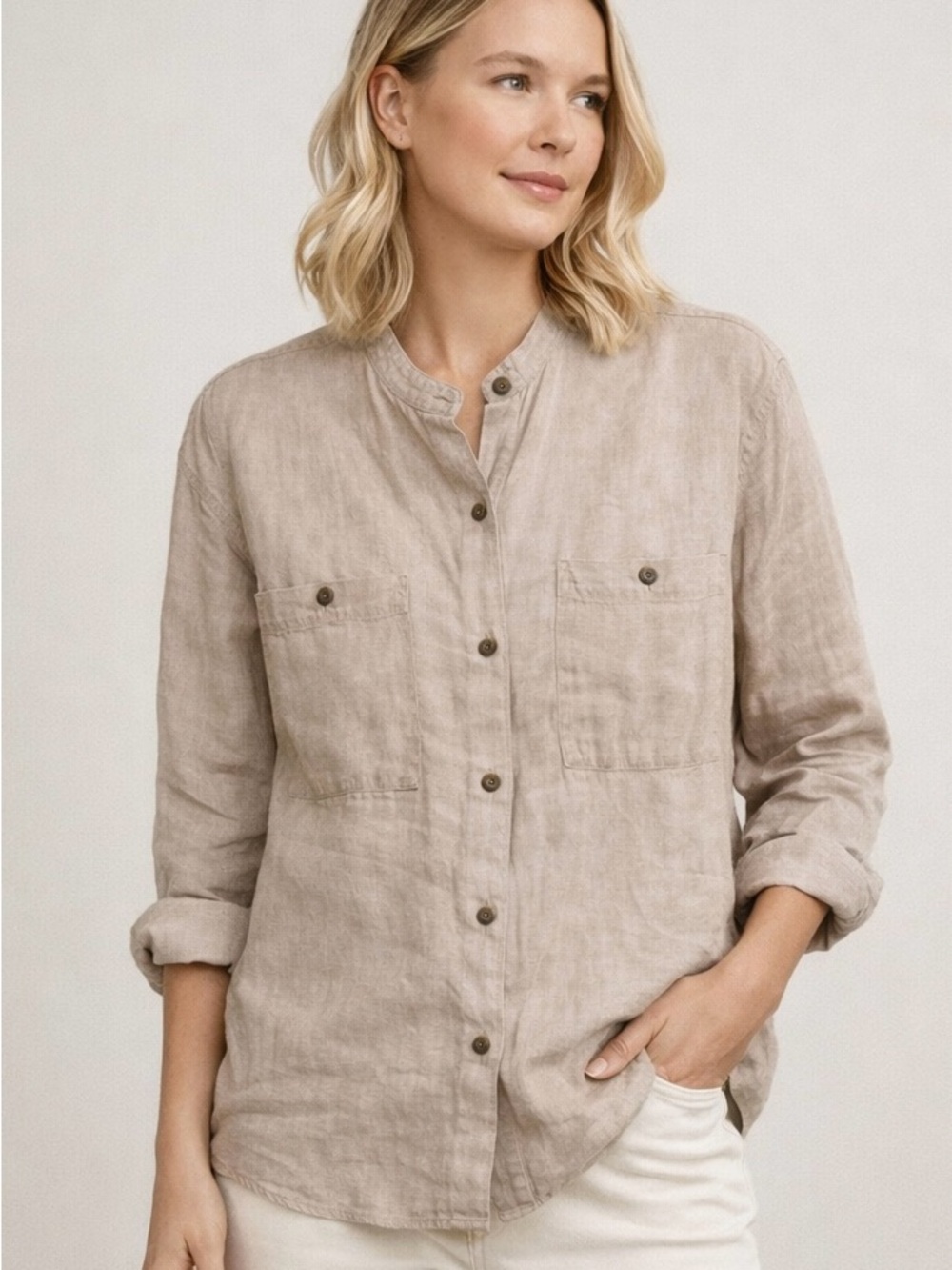 Eddie Bauer Linen SP Wheat Color Blouse